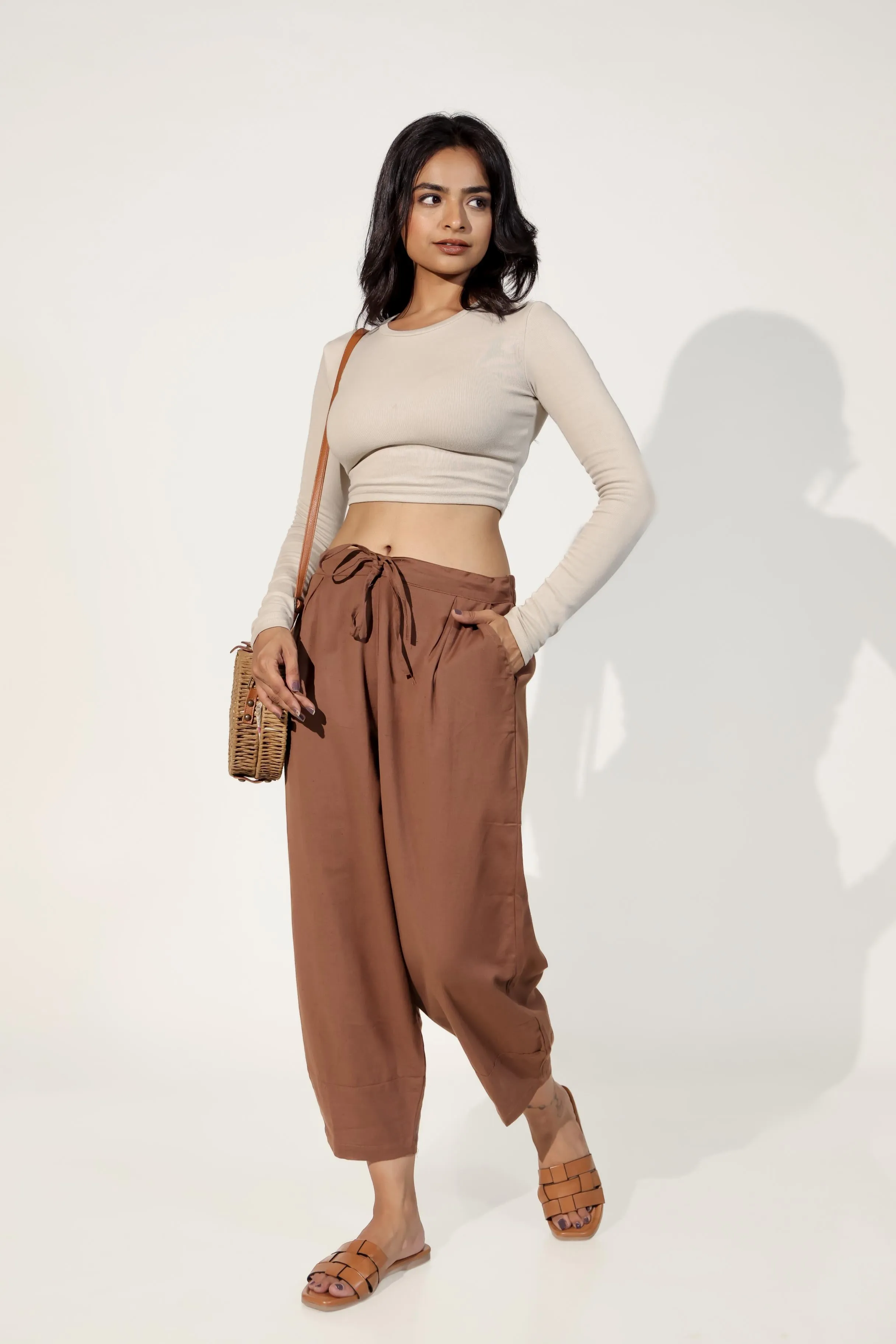 Dark Brown Women's Regular-Fit Trousers