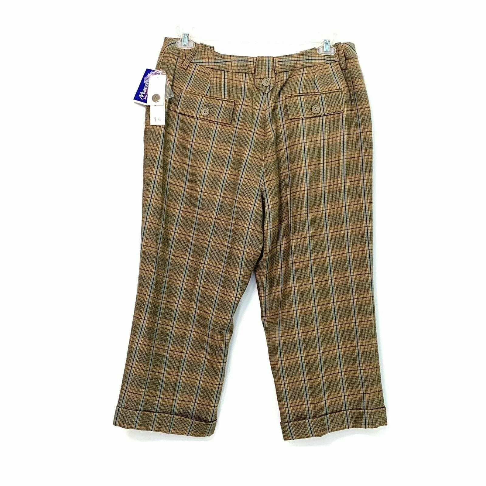 David N Womens Size 14 Plaid Wool Capri Pants, Yellow / Brown