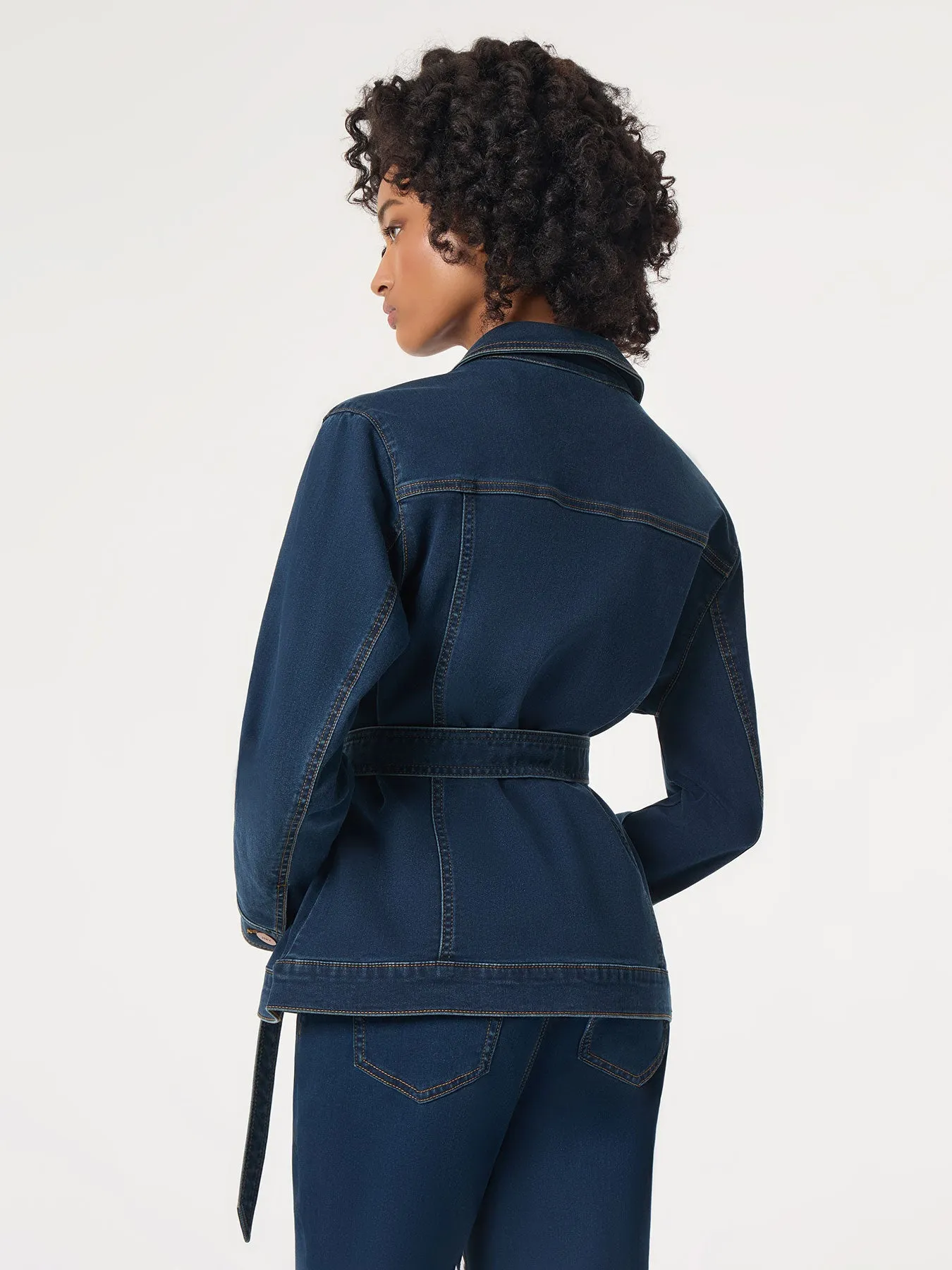 Denim Belted Button-Front Jacket