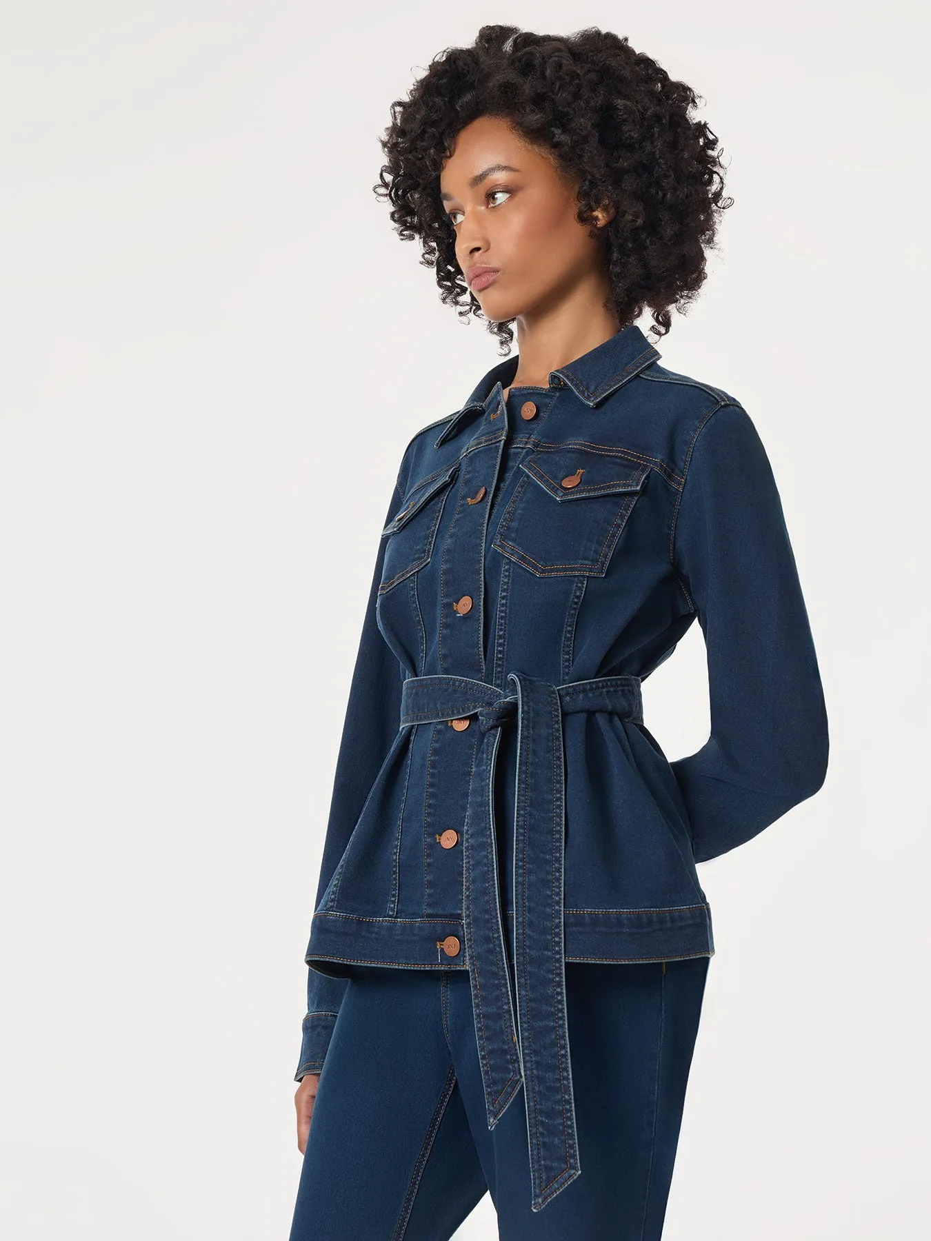 Denim Belted Button-Front Jacket