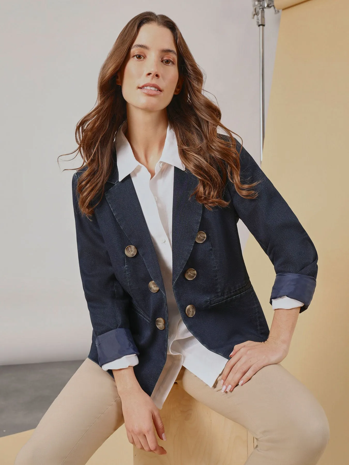 Denim Faux Double Breasted Blazer