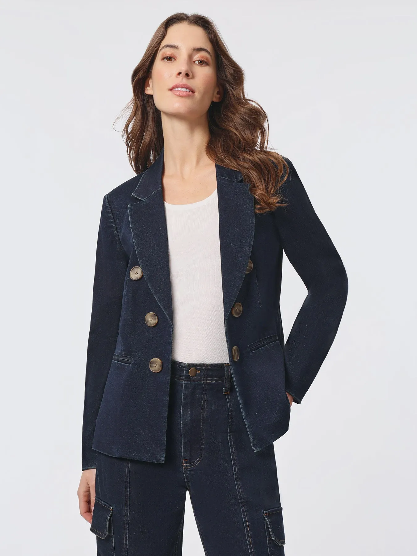 Denim Faux Double Breasted Blazer