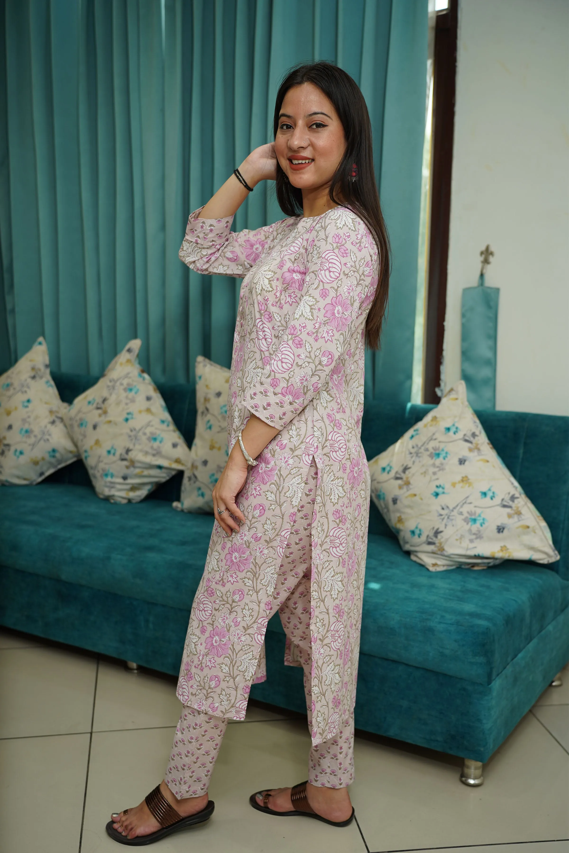 Dusty Rose Jaal Printed Suit Set