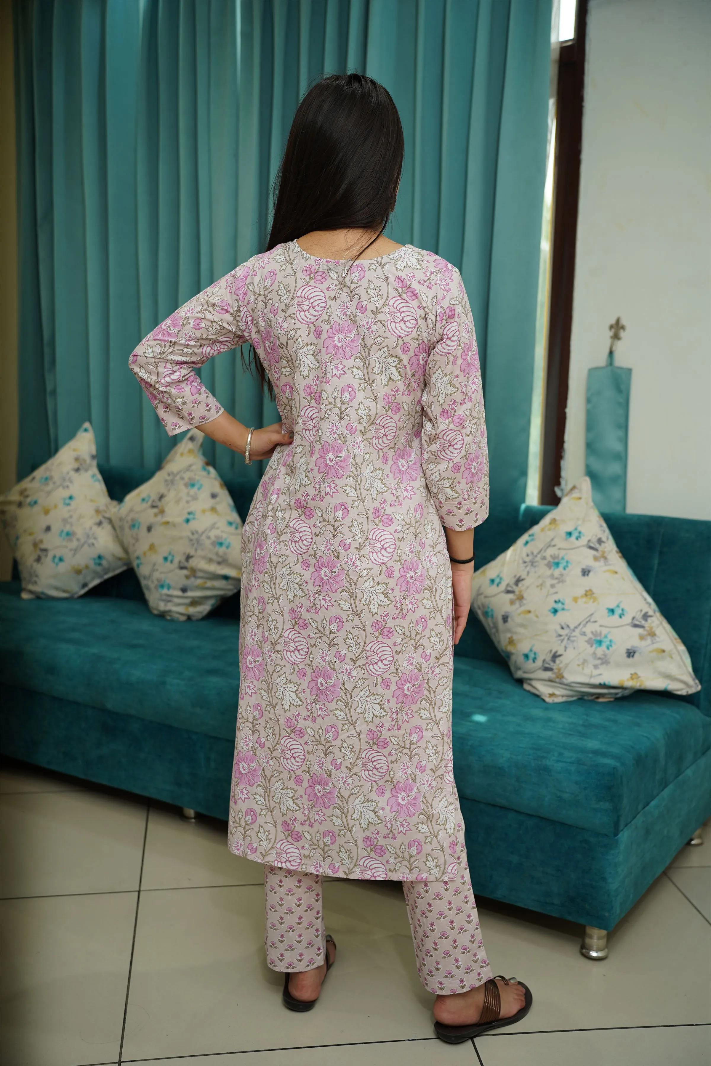 Dusty Rose Jaal Printed Suit Set