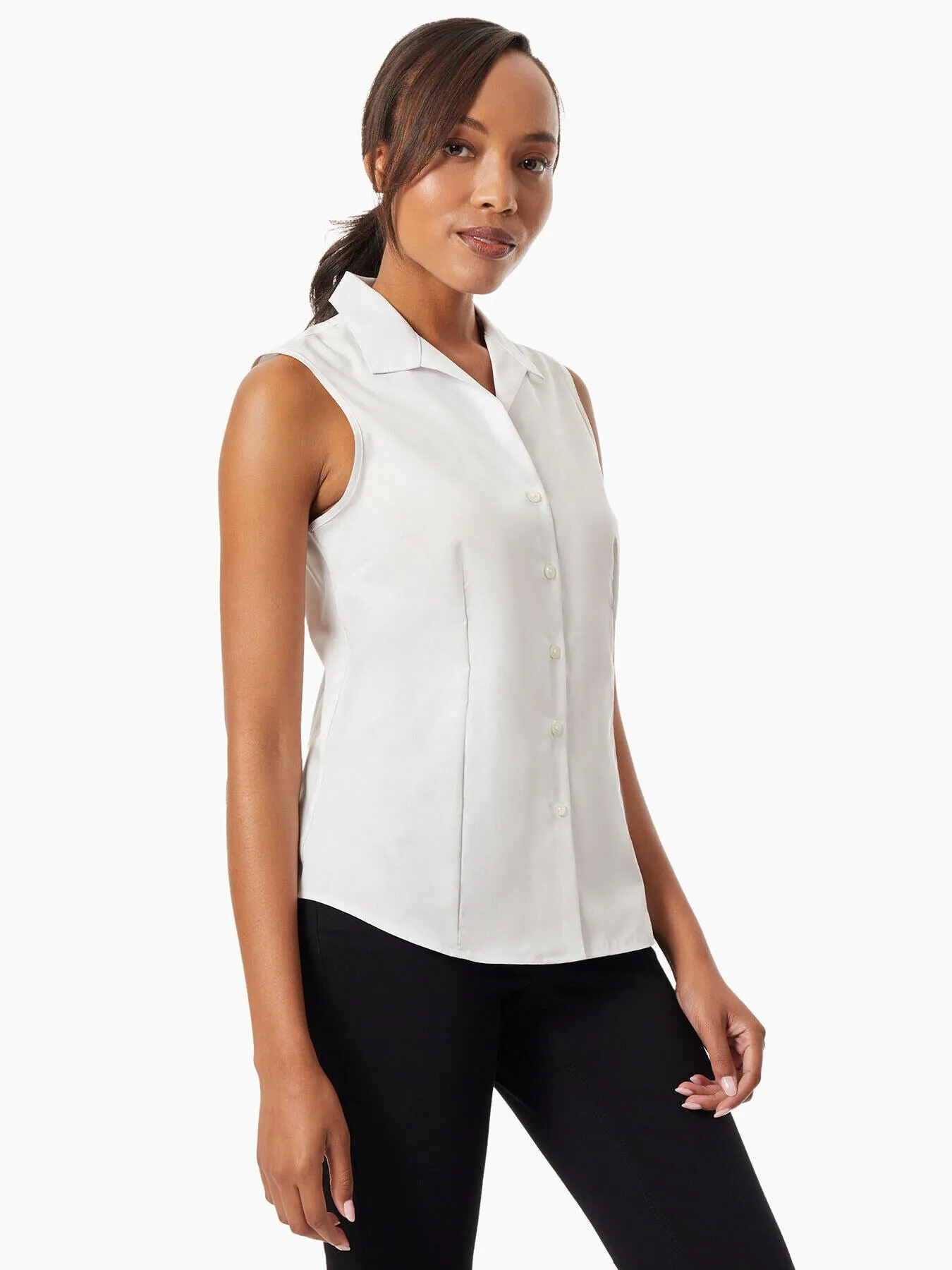 Easy-Care Sleeveless Button-Up Shirt