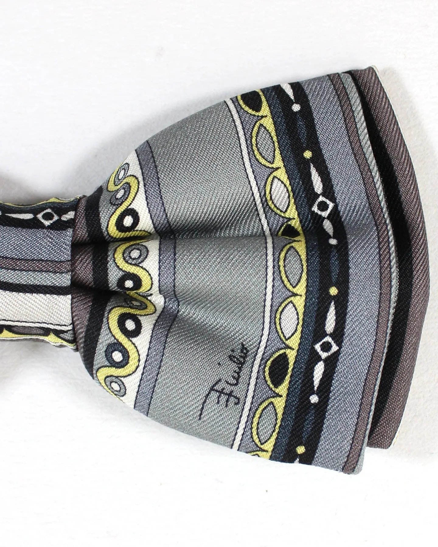 Emilio Pucci Silk Bow Tie Gray Geometric Design Pre-Tied