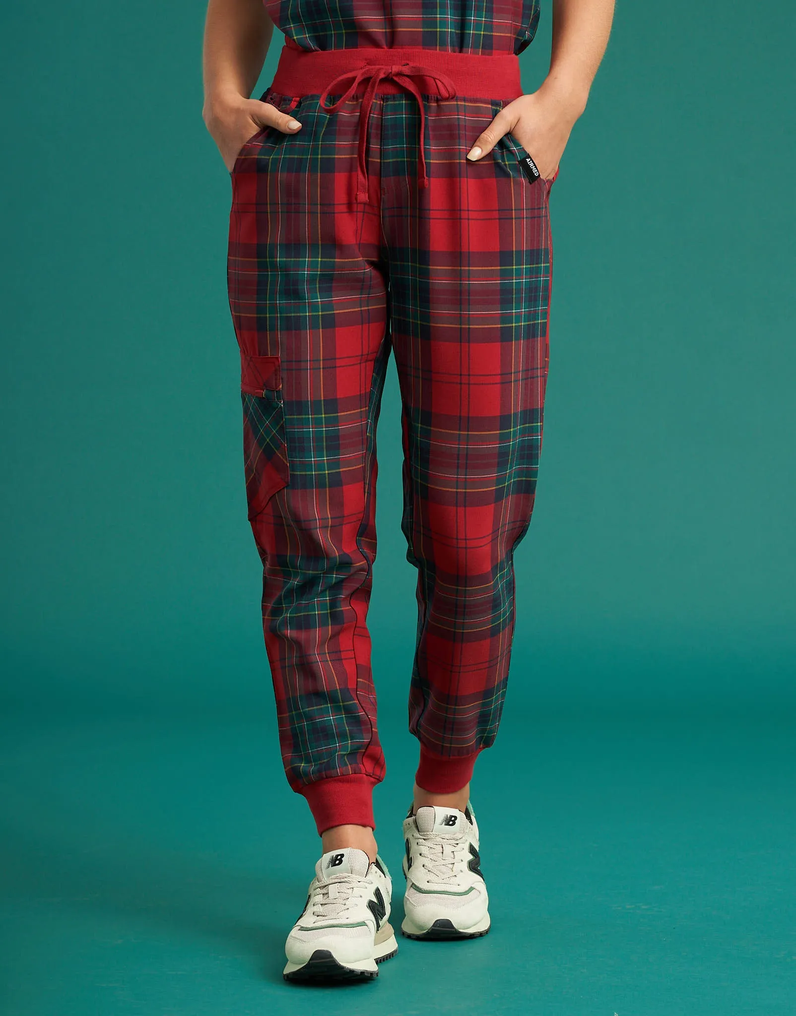 Essential Jogger Scrub Pants - Christmas Red Tartan