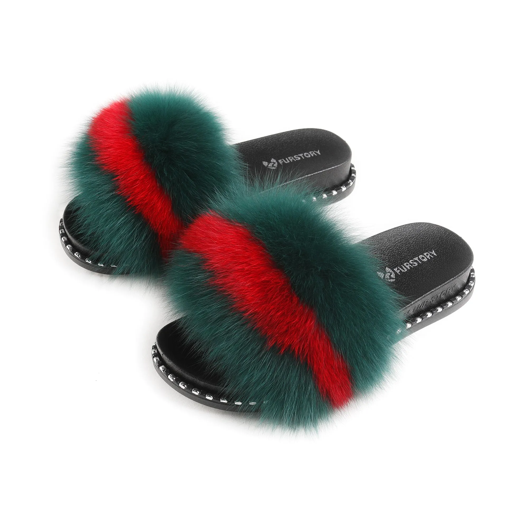 Fluffy Slides Furry Slide Sandals(Rivet-Multicolor)