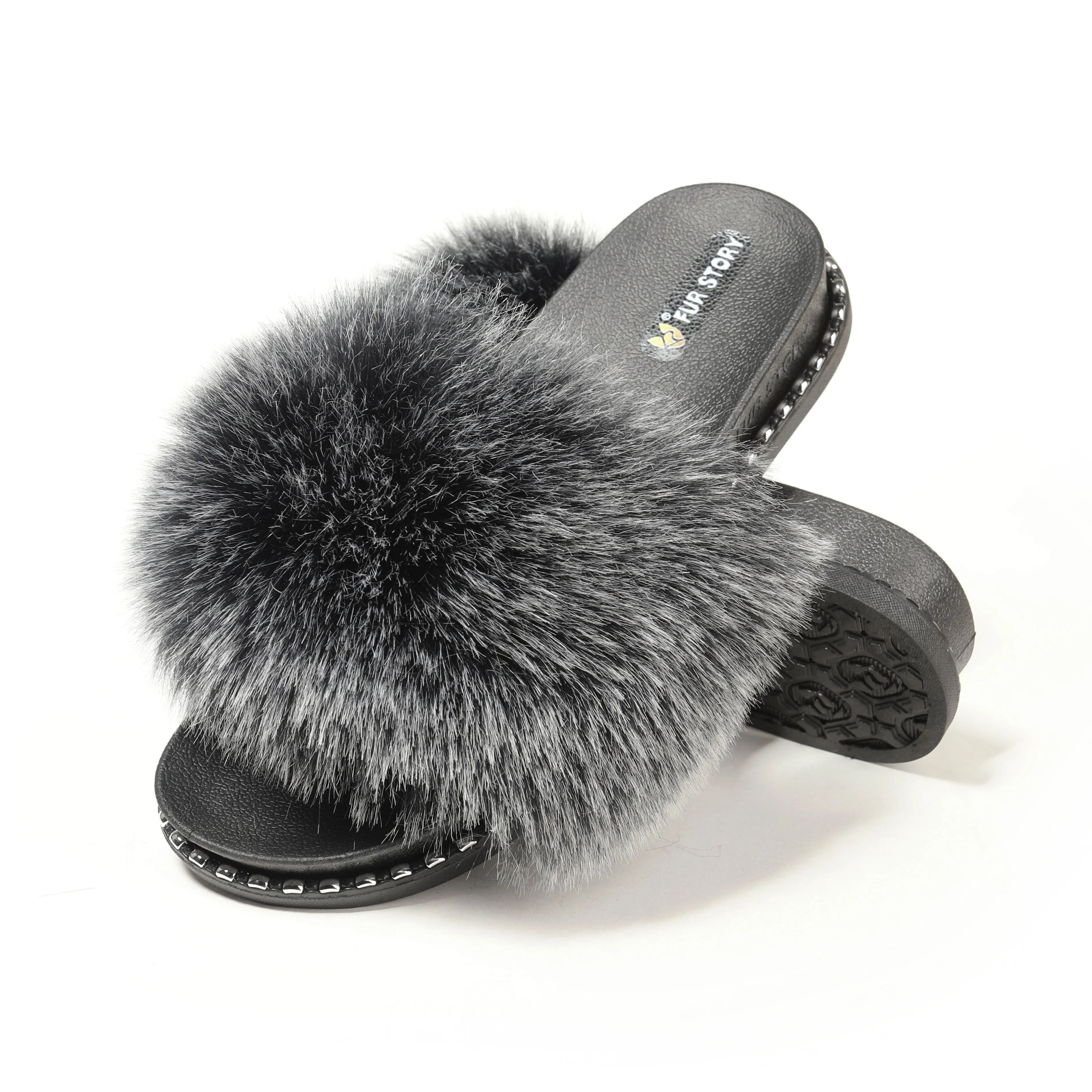 FS19S10 Faux Fur Slides Furry Slipper Sandals (Rivet)