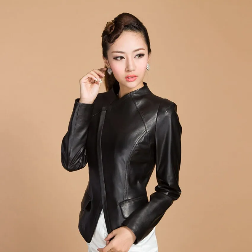 Genuine Sheep Leather Jacket Spring Blazer Top Grade Lamb Leather Coat Slim Waist Overcoat