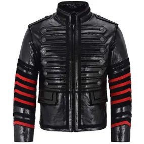 Gothic Military Style Leather Jacket Men's