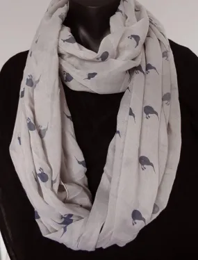 Grey Scarf with Denim Blue Kiwi Print