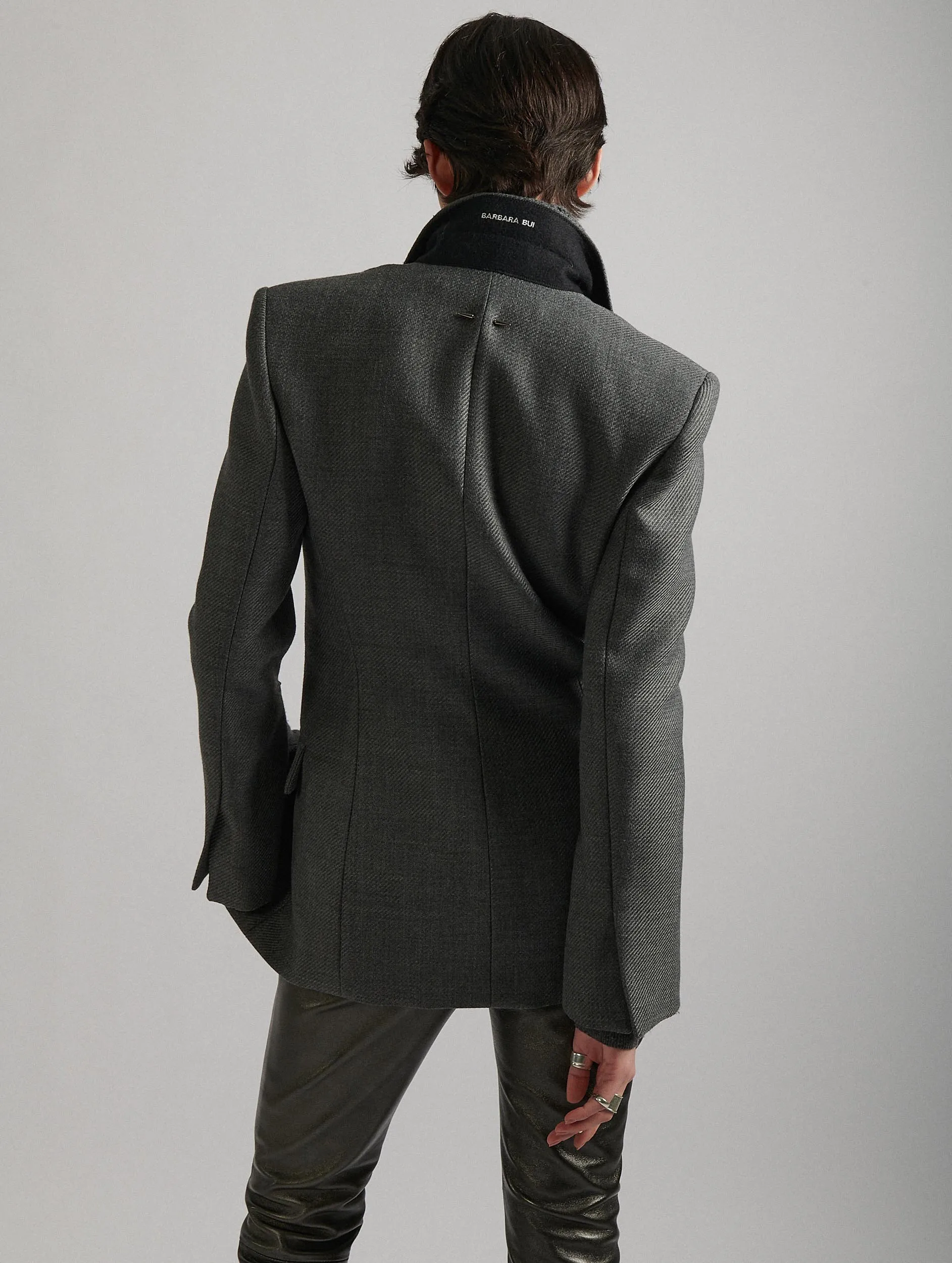 Grey whipcord suit jacket with zipped sleeves