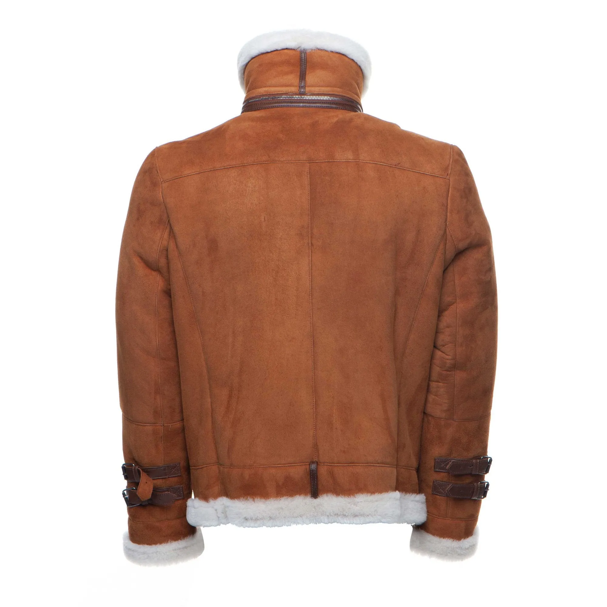 Hagan's Tan Aviator Bomber Suede Shearling Jacket