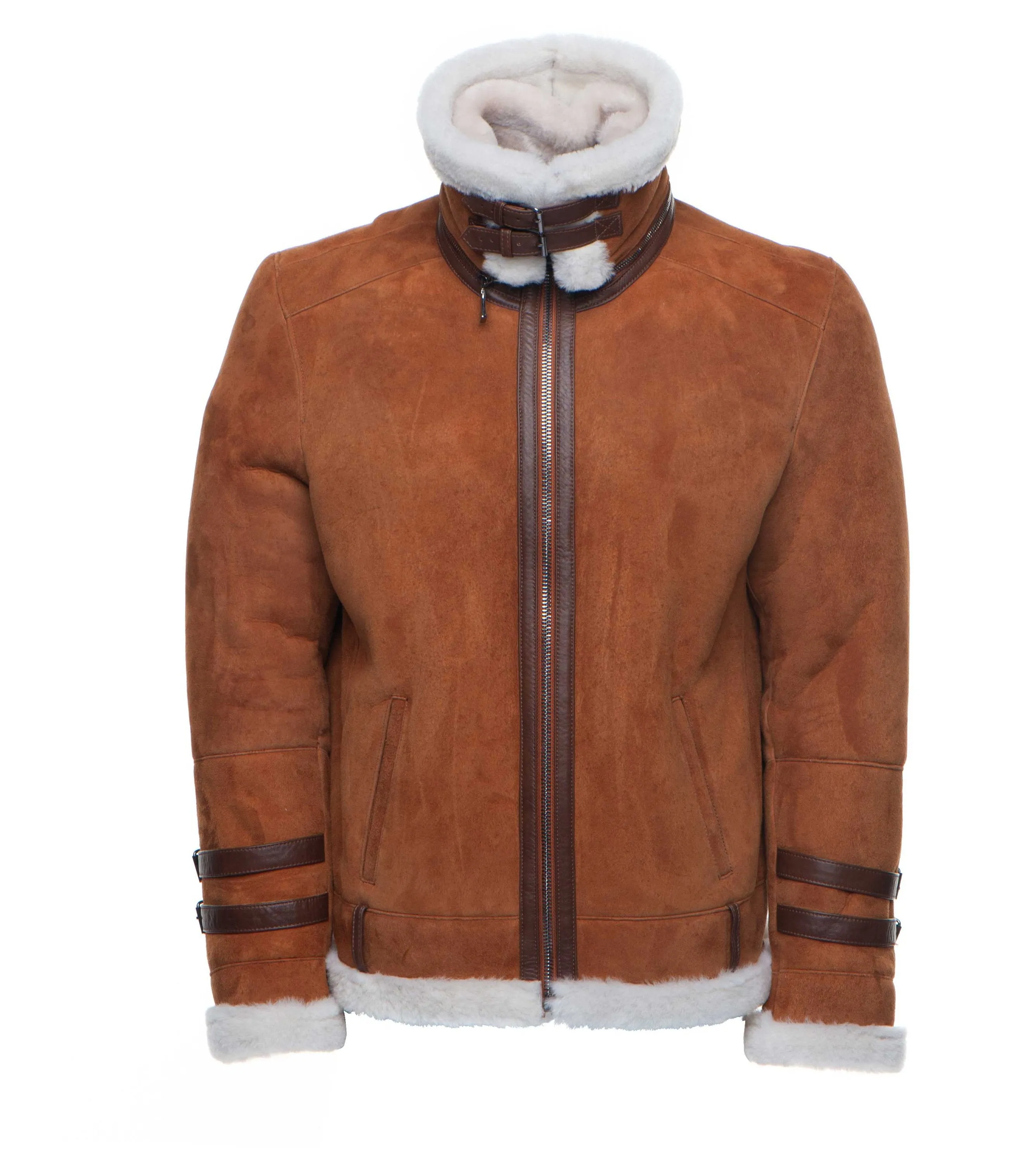 Hagan's Tan Aviator Bomber Suede Shearling Jacket