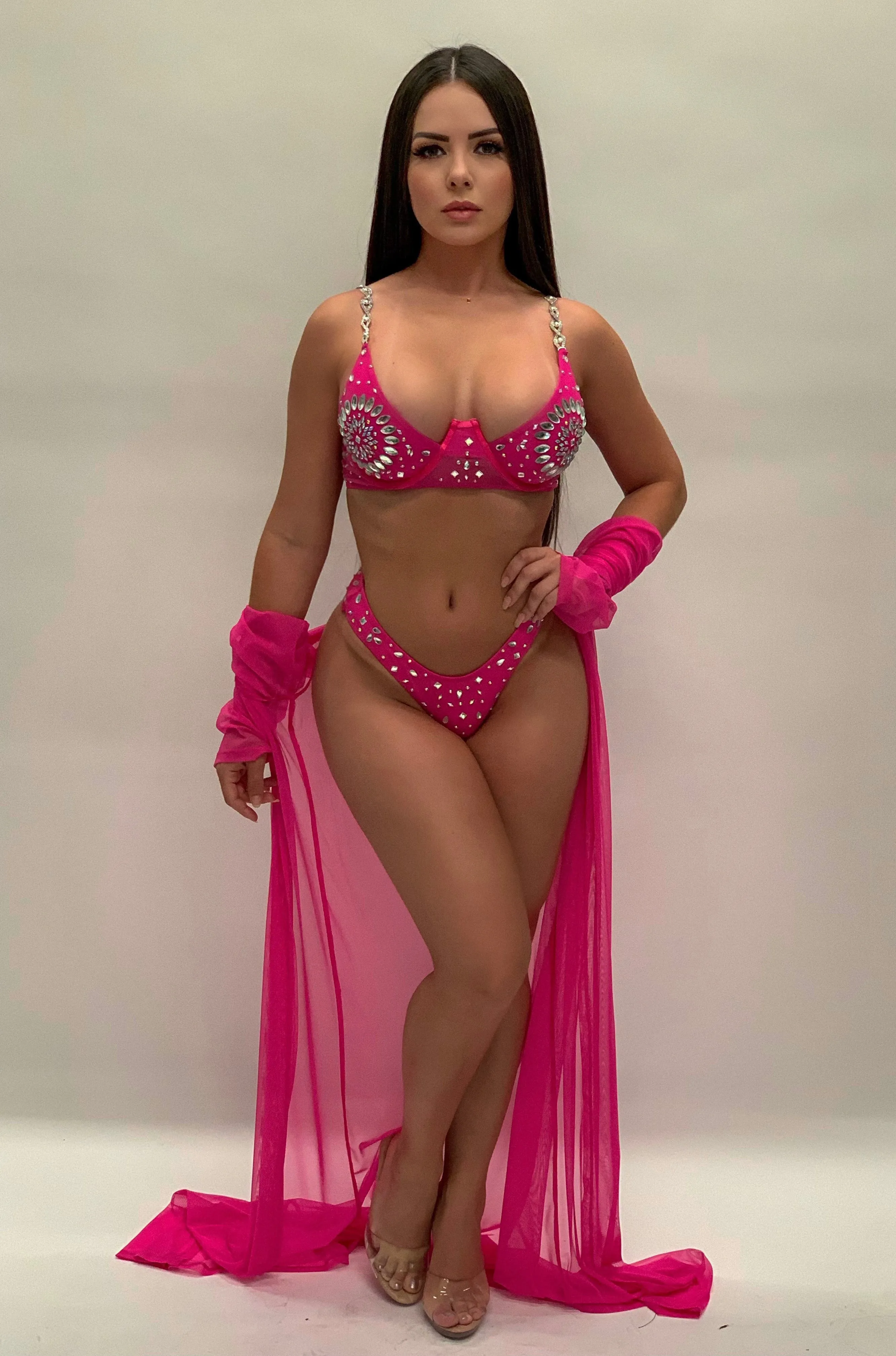 Hot Pink Crystal Bikini Set