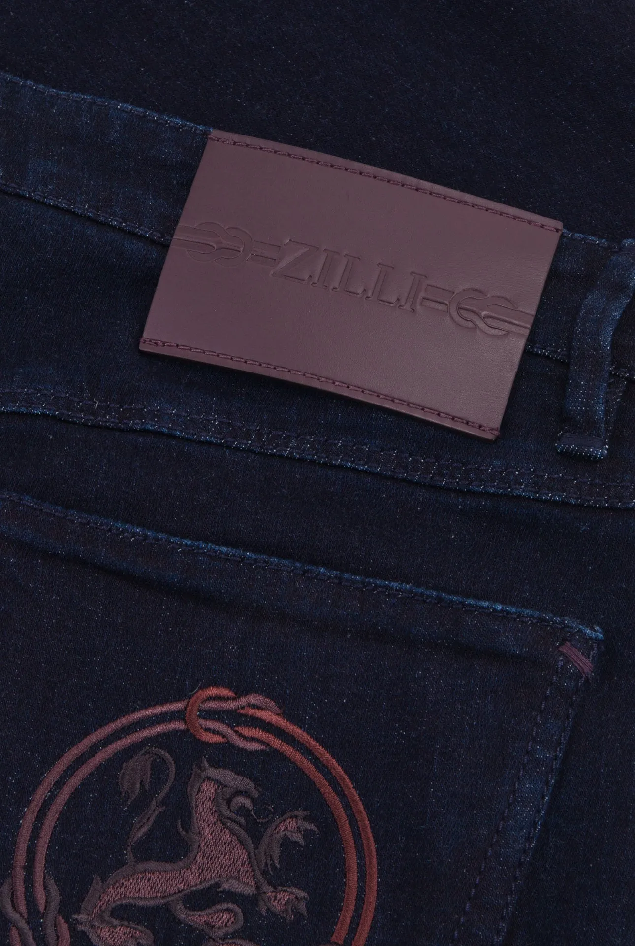 Jeans with Lion Circle Embroidery