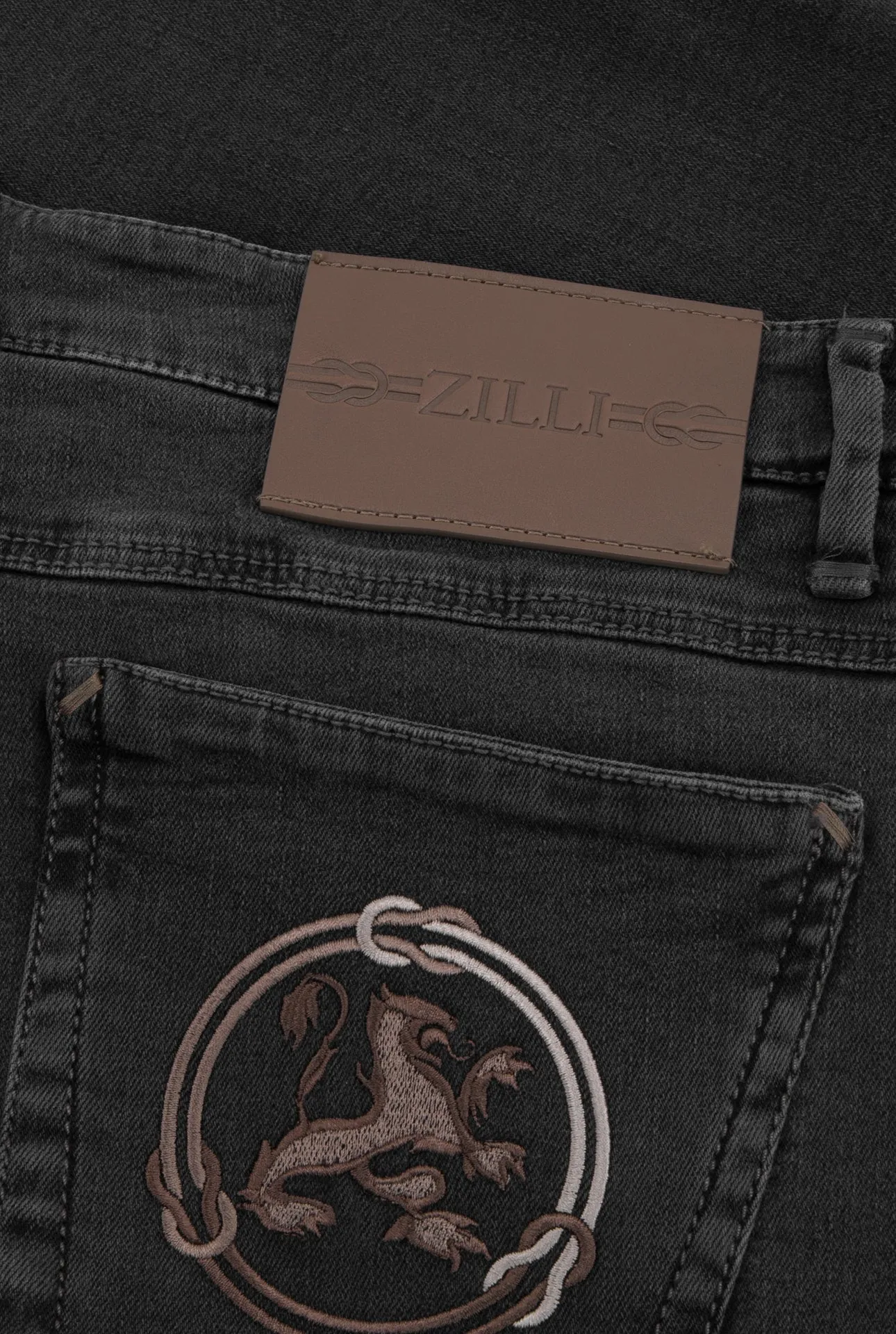 Jeans with Lion Circle Embroidery