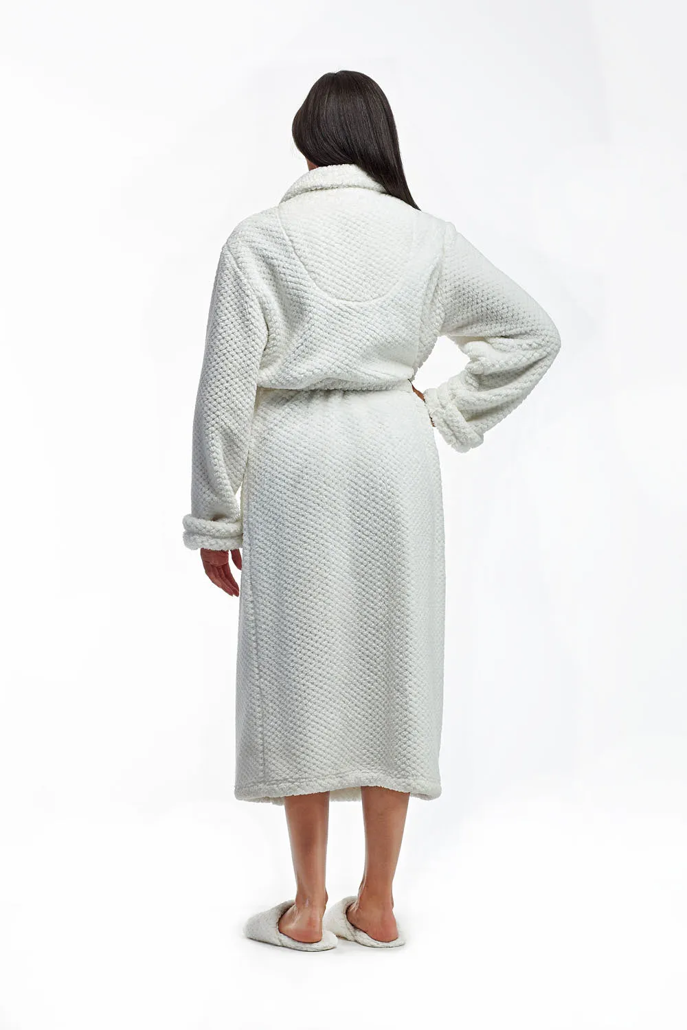 La Cera Textured Full Length Fleece Bath Robe