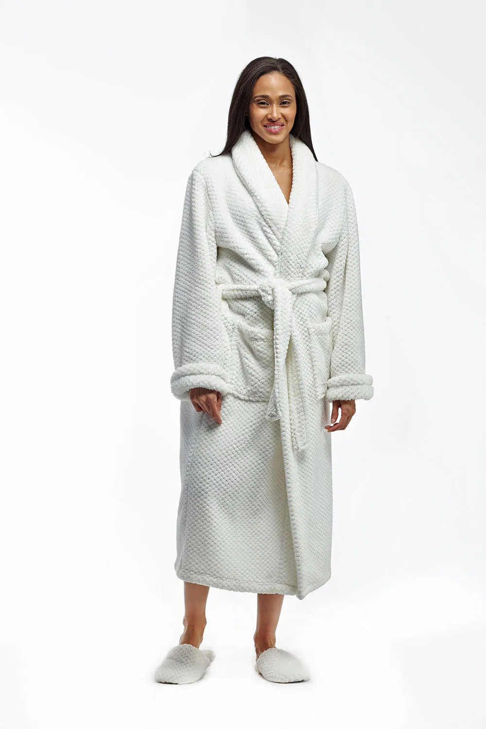 La Cera Textured Full Length Fleece Bath Robe