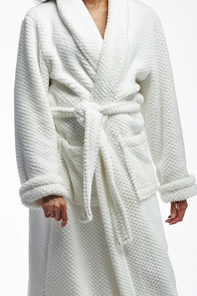 La Cera Textured Full Length Fleece Bath Robe