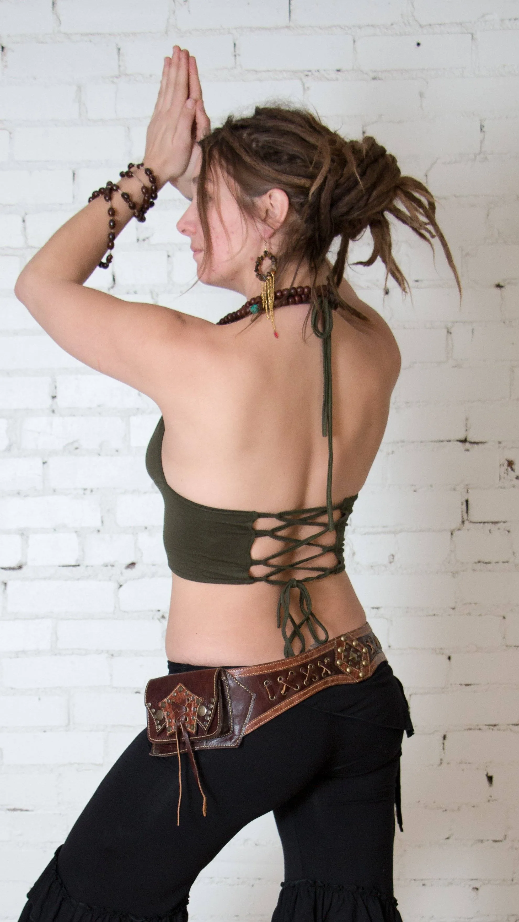 Lace Up Back Halter Bra