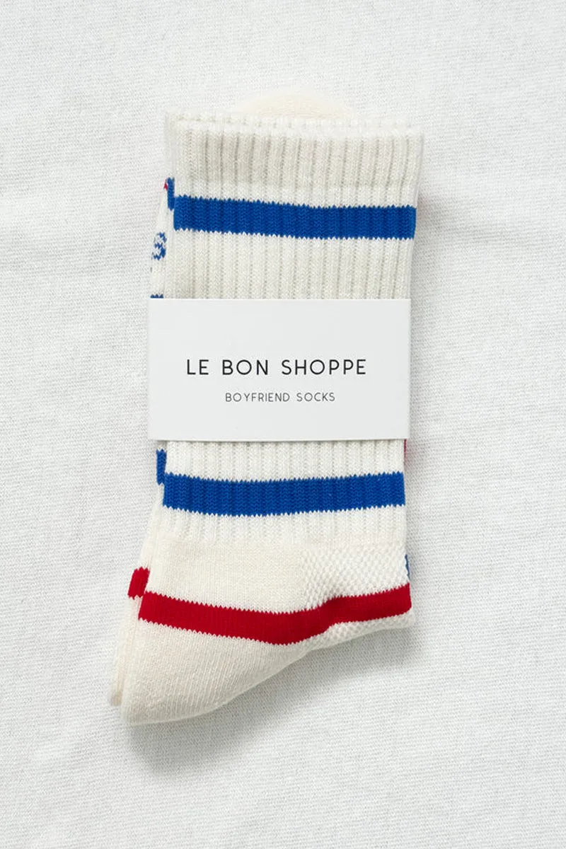 Le Bon Shoppe Boyfriend Red and Blue Striped Socks