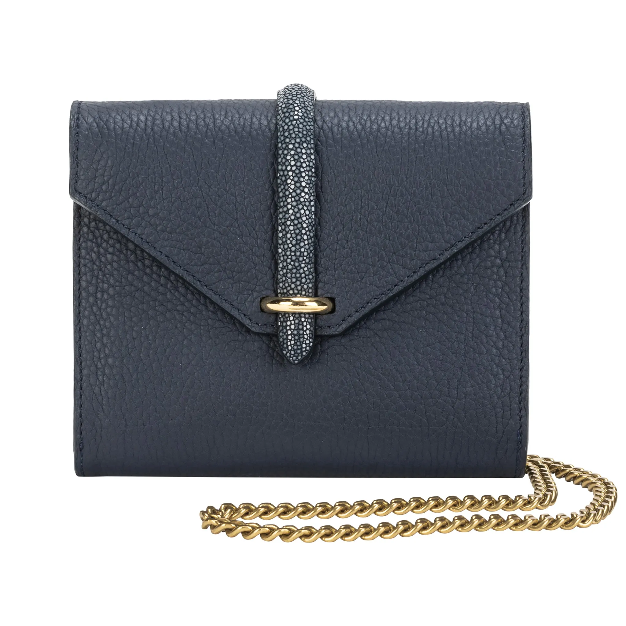 Leather Crossbody with Stingray Closure - Navy