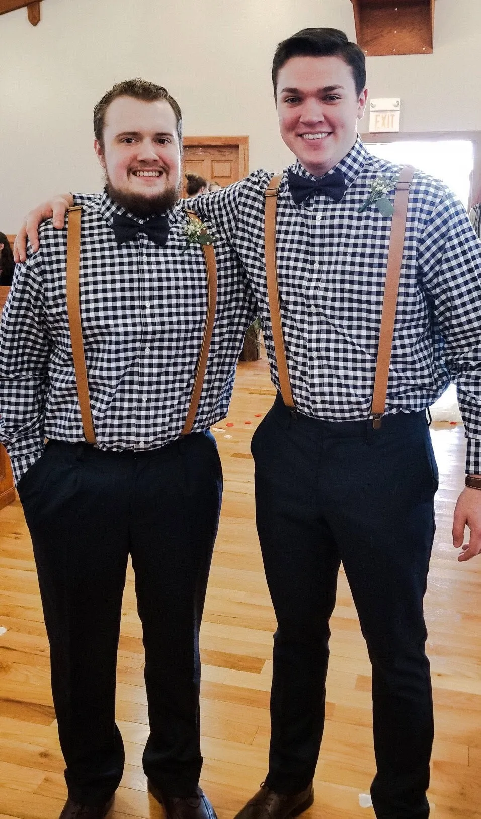 Light Brown Suspenders with Light Grey Cotton Bow Tie Set