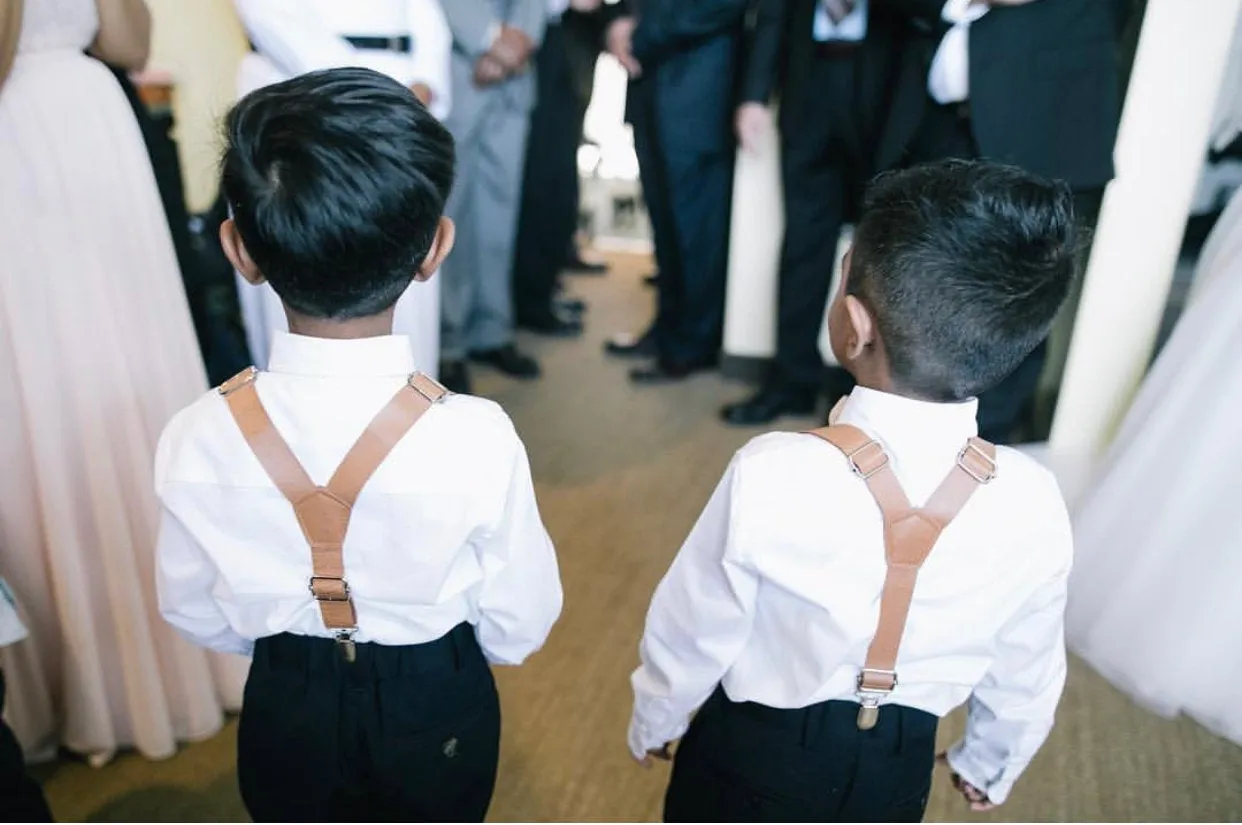 Light Brown Suspenders with Light Grey Cotton Bow Tie Set