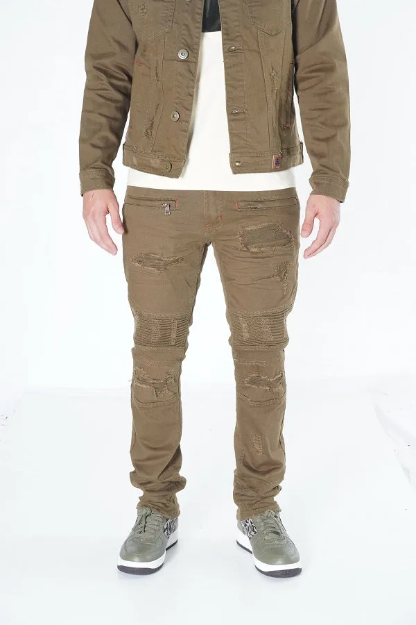 M1926 - Makobi Core Denim Biker Jeans - Olive