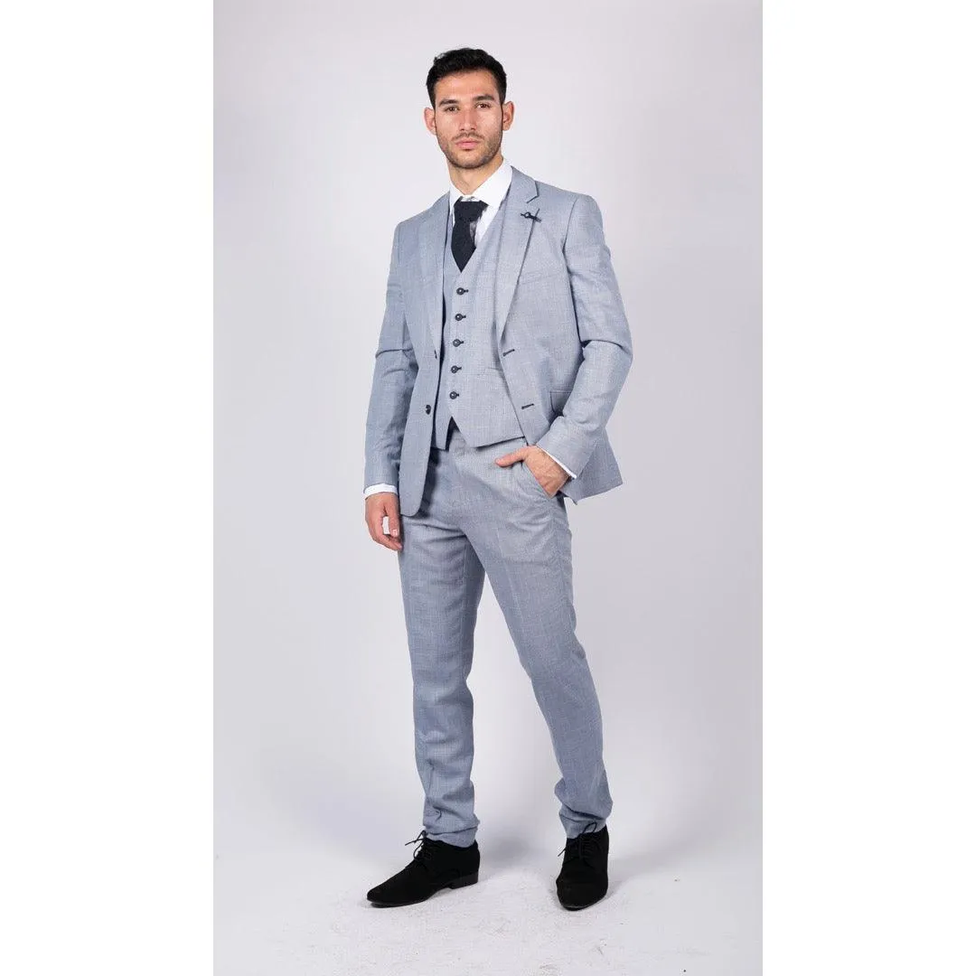 Mens 3 Piece Suit Light Blue Summer Linen Tailored Fit Wedding Prom Classic