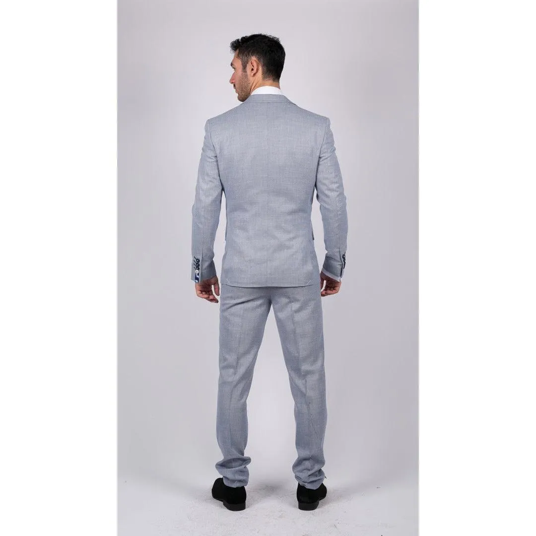 Mens 3 Piece Suit Light Blue Summer Linen Tailored Fit Wedding Prom Classic