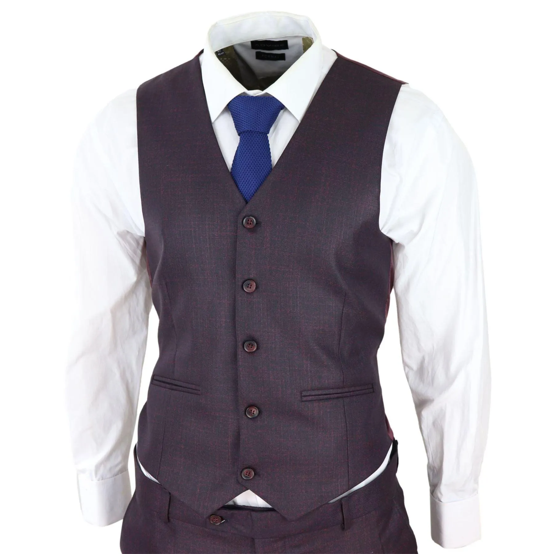 Mens 3 Piece Suit Purple Blue Check Check Contrasting Waistcoat Trouser Wedding