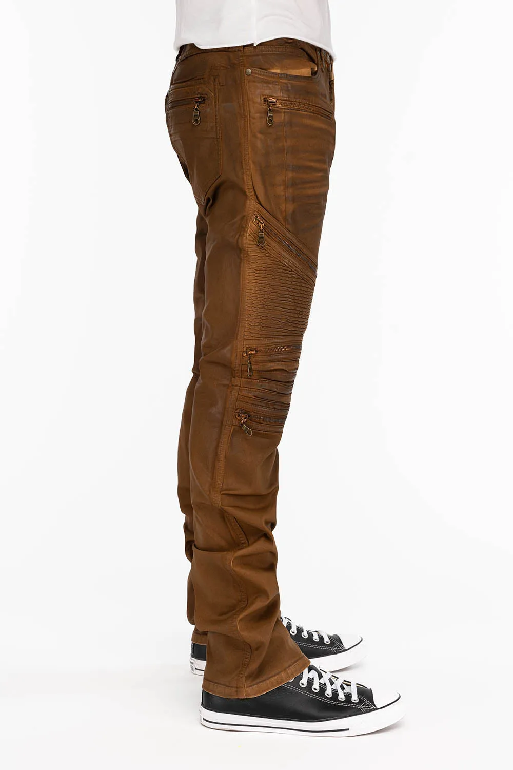 MEN'S BIKER SLIM JEANS IN SUEDE KHAKI COATING