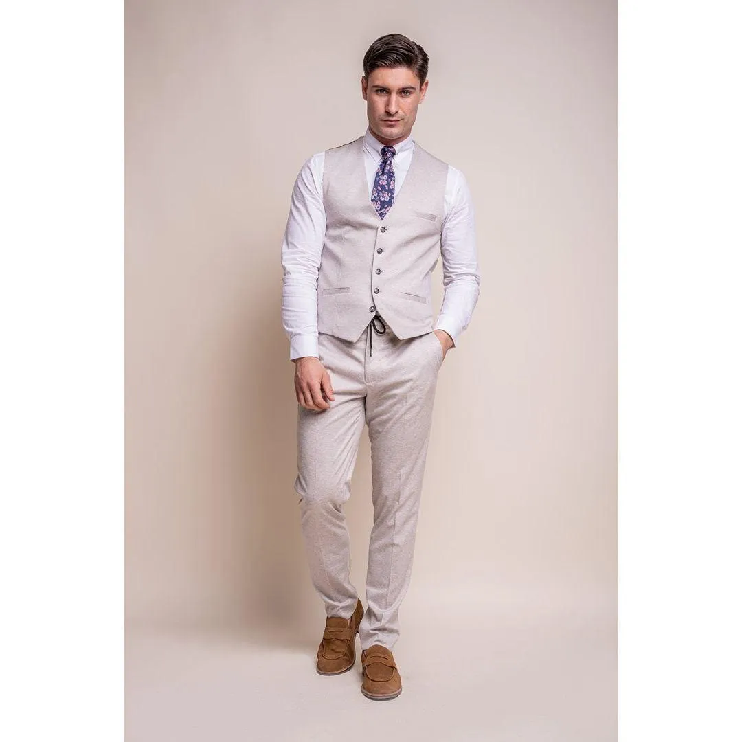 Mens Cream 3 Piece Suit Lightweight Tailored Fit