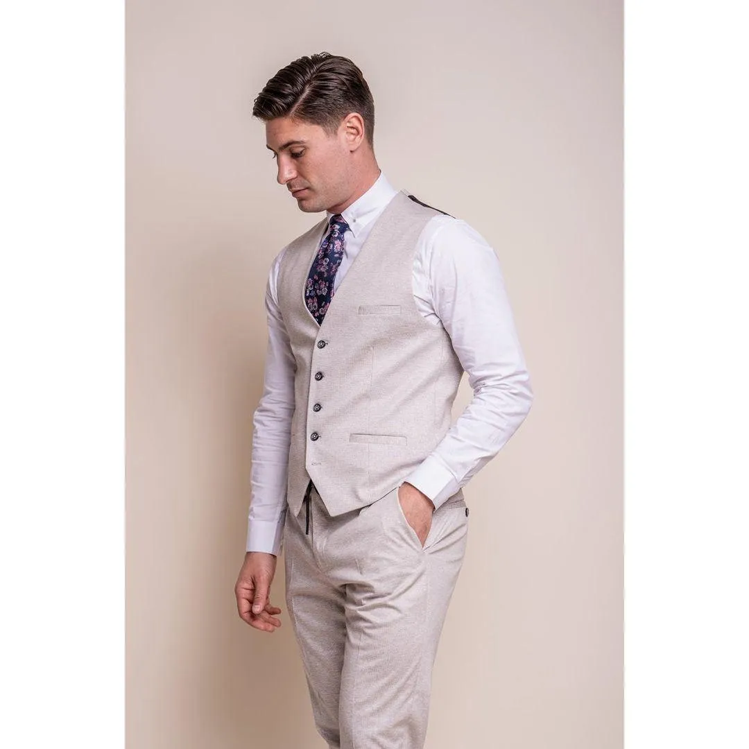 Mens Cream 3 Piece Suit Lightweight Tailored Fit