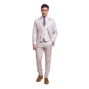 Mens Cream 3 Piece Suit Lightweight Tailored Fit