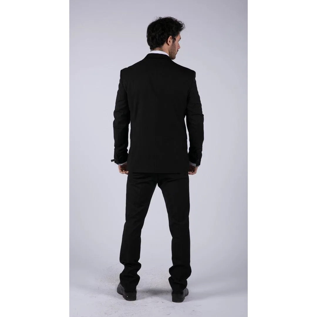 Mens Double Breasted Black Tuxedo Suit Dinner Jacket Stripe Trouser Tux Classic Satin