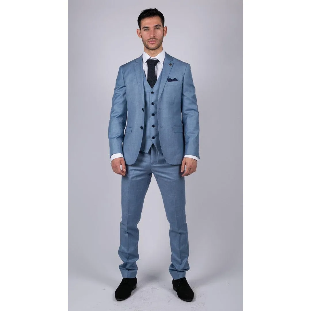 Mens Light Blue Sky 3 Piece Suit Classic Stitch Wedding Summer Prom Classic