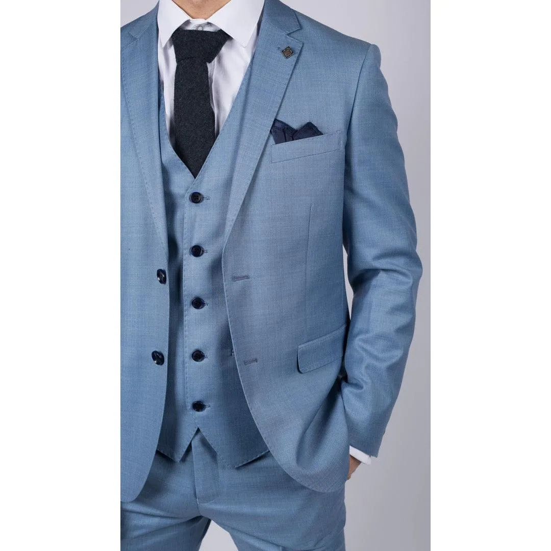 Mens Light Blue Sky 3 Piece Suit Classic Stitch Wedding Summer Prom Classic