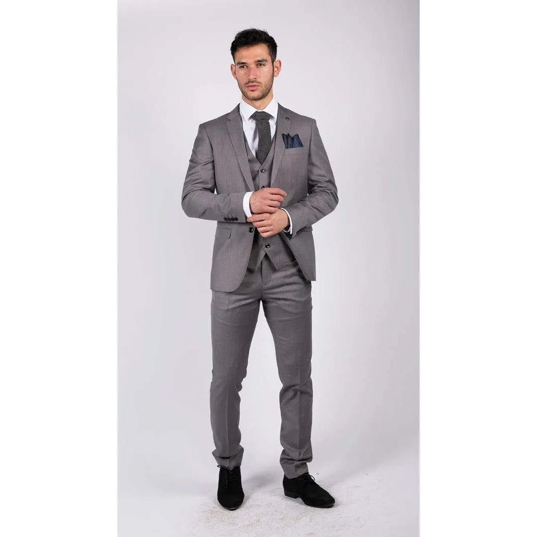 Mens Light Grey 3 Piece Suit Classic Stitch Wedding Summer Prom Classic Grooms