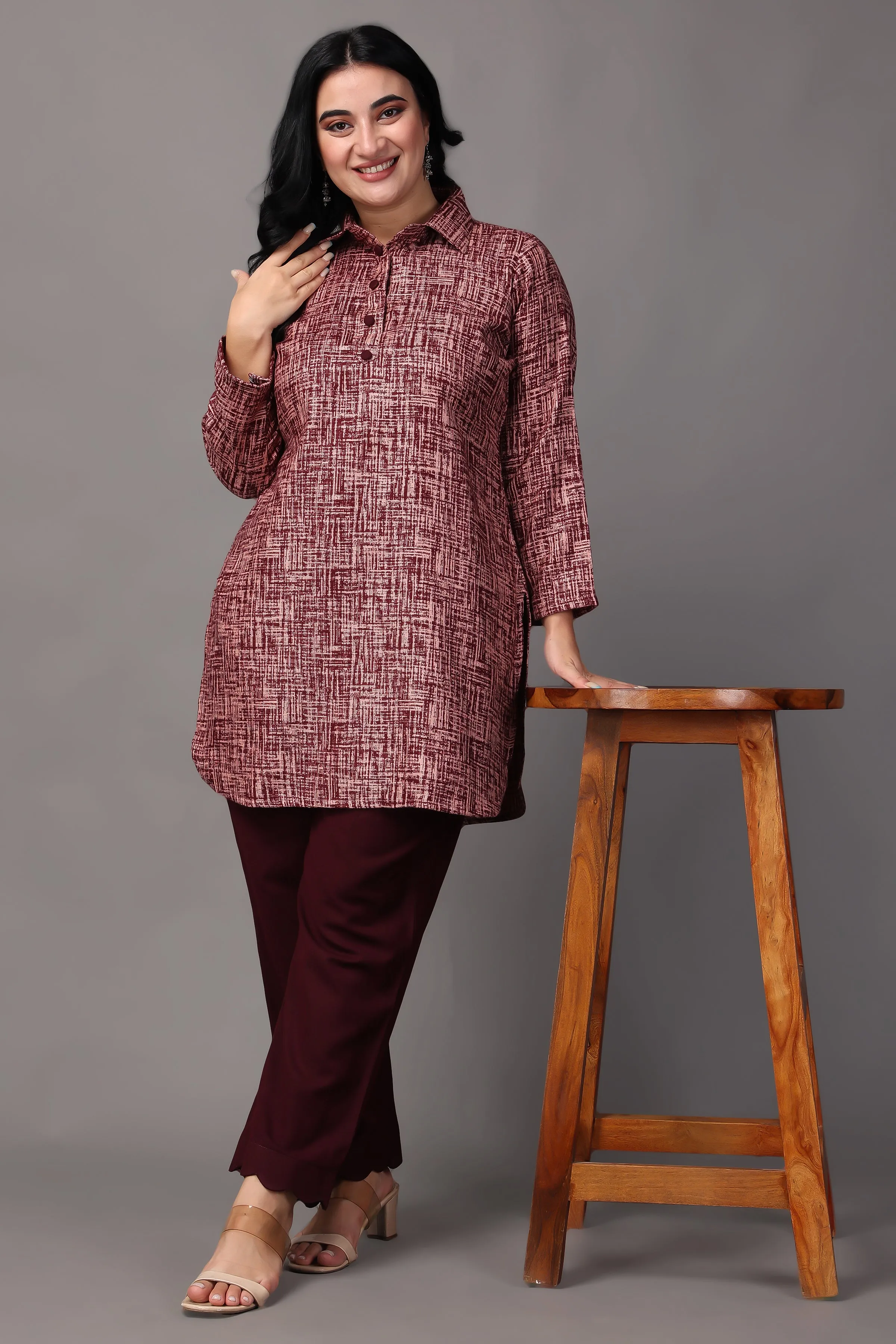 Merlot Embrace Woollen Short Kurta