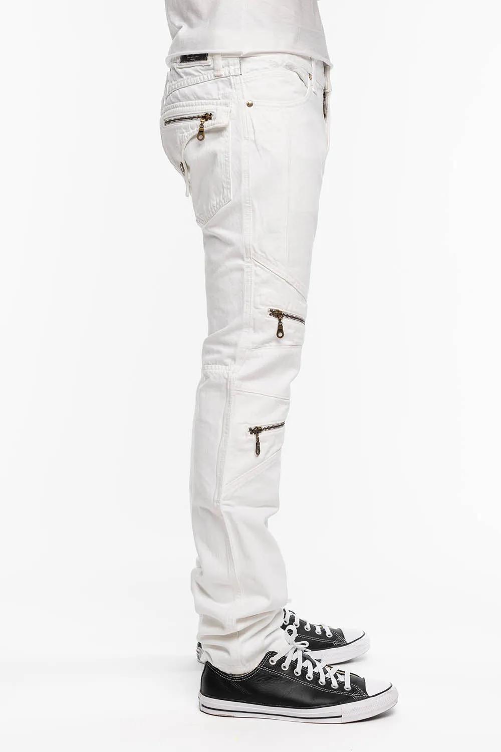 MINI FLAP MENS BIKER JEANS IN WHITE