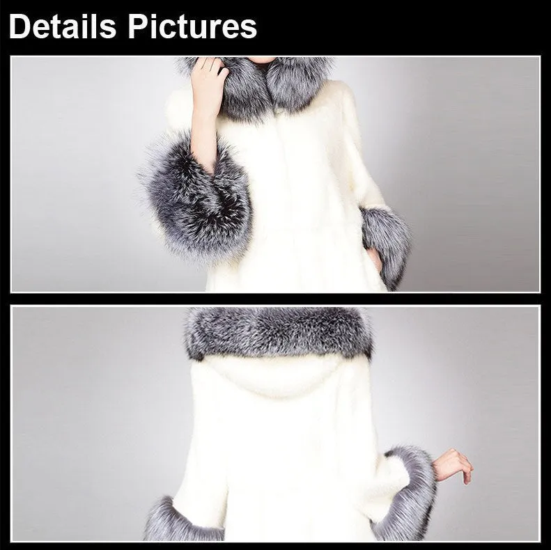 Mink Fur Coat Women Big Hood Natural Fur Overcoat with Fox Hem Women's Coats Winter jacket Women Fur Story FS16111