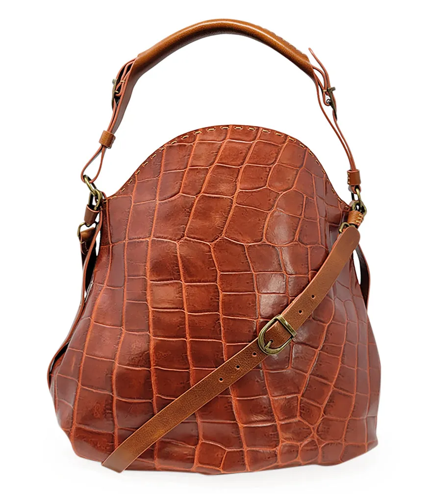 Moc Croc Tan Leather Crossbody Shoulder Bag