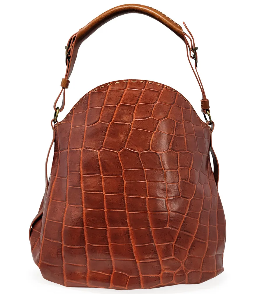 Moc Croc Tan Leather Crossbody Shoulder Bag