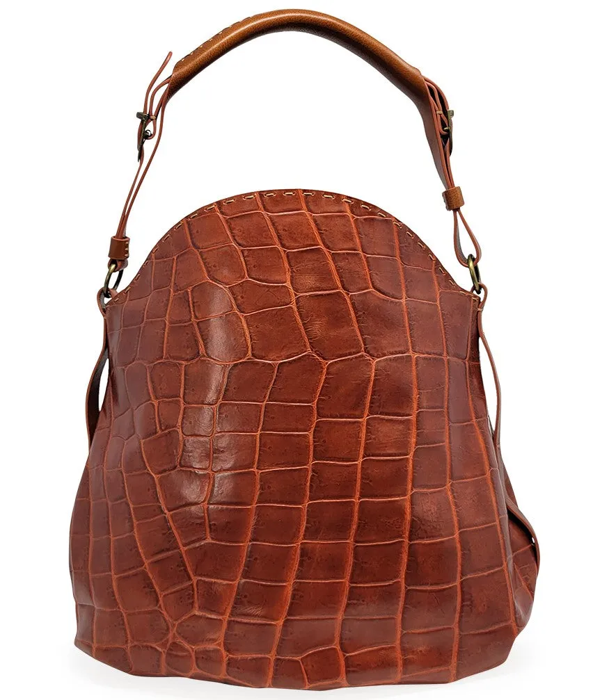 Moc Croc Tan Leather Crossbody Shoulder Bag