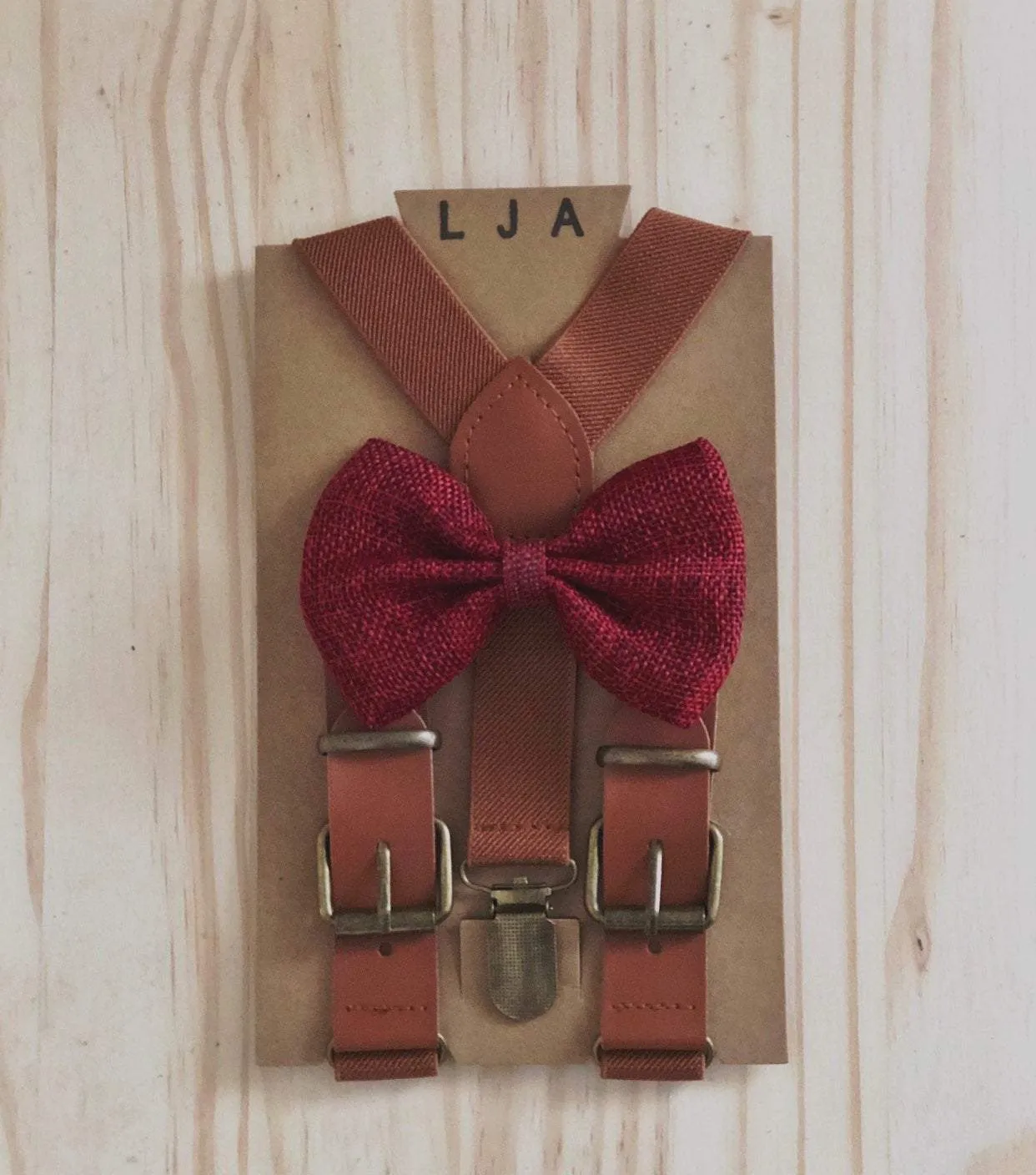 New Style Brown Suspenders with Wine Bow Tie