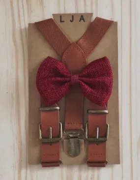 New Style Brown Suspenders with Wine Bow Tie